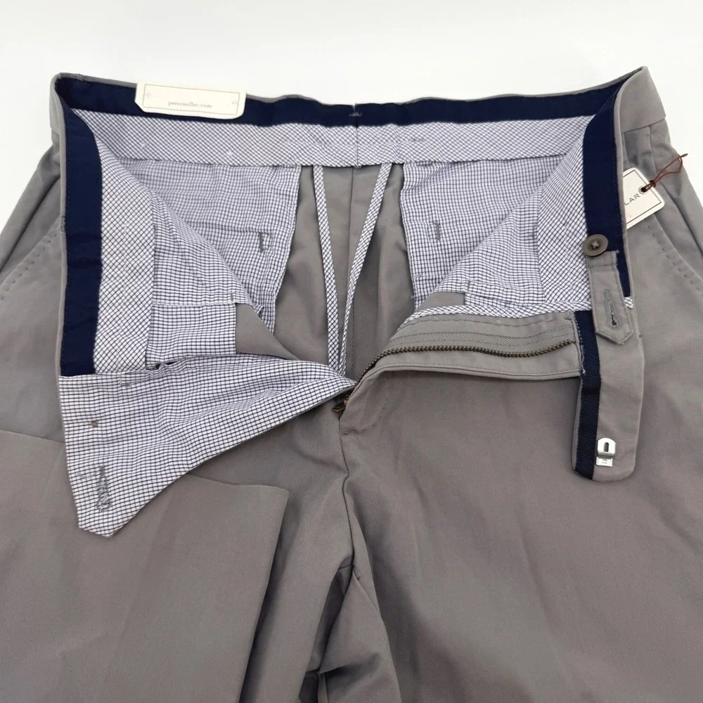 Peter Millar Pants Mens 33x35.5 Gray Poly Cotton SLIM‎ Flat Front MF16B17 NEW